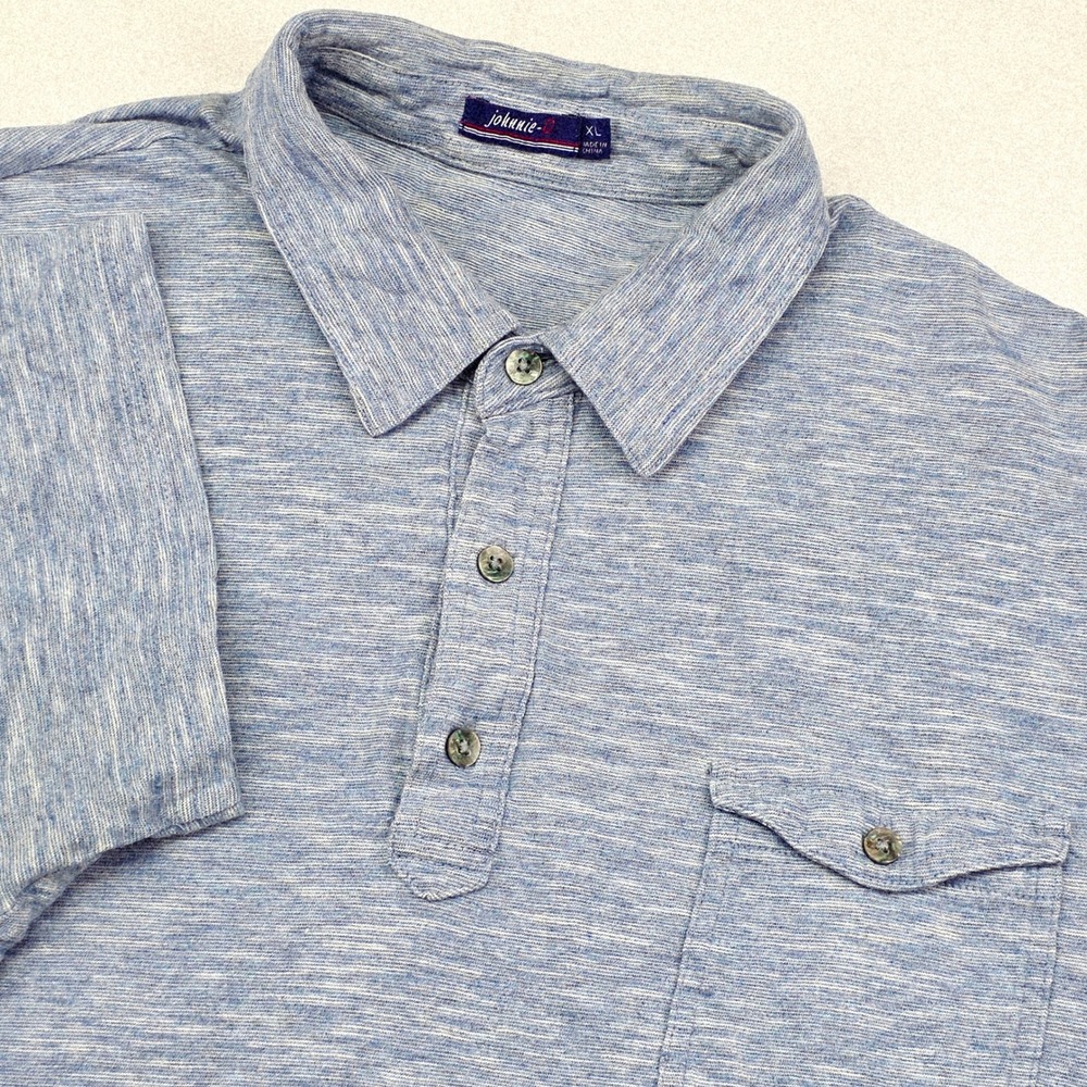 Johnnie-O‎ Polo Shirt Mens XL Blue Heathered Slub Cotton Short Sleeve Pocket